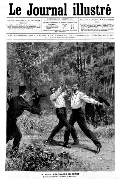 Incisione di Damblans sul "uno" del Journal Illustrous N° 31 del 31 luglio 1898: duello alla spada tra Paul Deroulede (1846-1914) e Gustave Hubbard (1858-1927) - i testimoni sono intervenuti - da Eugene Damblans