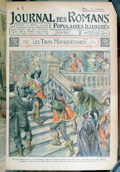 Copertina di una serializzazione de I Tre Moschettieri di Alexandre Dumas padre (1803-70) da Journal des Romans Populaires Illustrés, 1905 da Eugene Damblans
