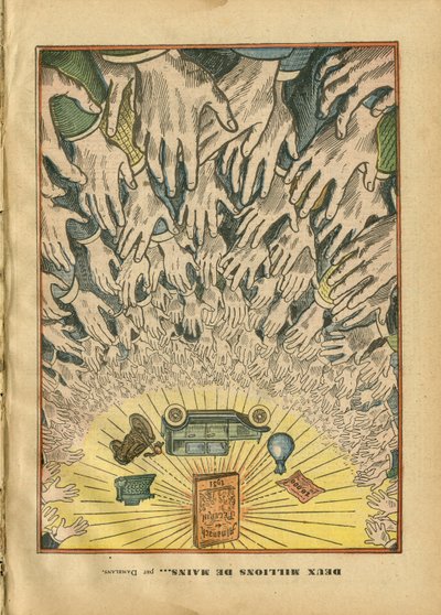 Illustrazione di Eugene Damblans (1865-1945) in Le Pelerin, 28/09/30 - Due milioni di mani - Stampa/Media, Automobile, Religione Fede, Pelerin (Almanacco), Cattolicesimo da Eugene Damblans