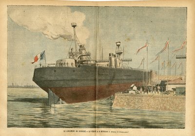 Illustrazione di Eugene Damblans (1865-1945) in Le Pèlerin, 09/06/07 - Il varo della corazzata 