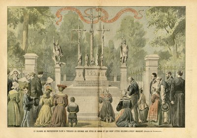 Illustrazione di Eugene Damblans in Le Pelerin, 29/05/04 - Il calvario della protesta sollevata a Treguier in risposta alle feste di Renan e che è appena stato solennemente inaugurato da Eugene Damblans
