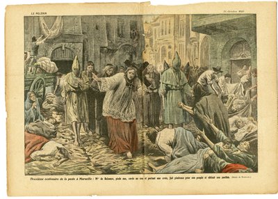 Illustrazione di Eugene Damblans (1865-1945) in Le Pelerin, 31/10/20 - Secondo centenario della peste a Marsiglia - Medicina, Religione Fede, Marsiglia, Peste, Cattolico Cattolicesimo - Processione da Eugene Damblans