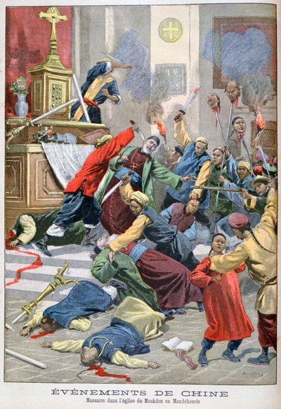 Massacro nella chiesa di Moukden, Manciuria, Cina, 1900 da Eugene Damblans