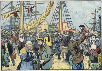 Il ritorno del merluzzo a Saint-Malo: i Terres-Neuvas pescavano e si riunivano con le loro famiglie. Illustrazione di Damblans. In "Le Pelerin" del 7 ottobre da Eugene Damblans