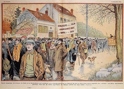 Minatori disoccupati del Nord della Francia e della regione del Pas-de-Calais in marcia verso Parigi, illustrazione da 