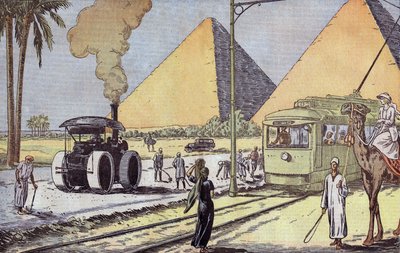 Veduta delle piramidi di Giza in Egitto, illustrazione di Eugene Damblans dal giornale francese "Le Pelerin" 1 gennaio da Eugene Damblans