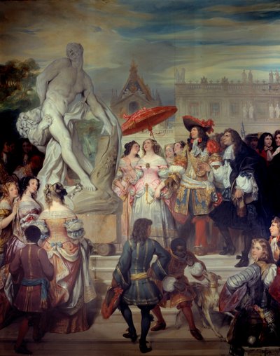 Pierre Puget presenta la sua statua Milone di Crotone a Luigi XIV nei giardini del castello di Versailles da Eugene Deveria