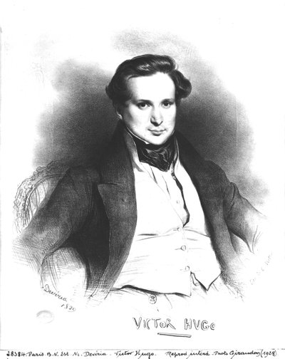 Ritratto di Victor Hugo (1802-66), incisione di Charles Etienne Pierre Motte, 1829 da Eugene Deveria