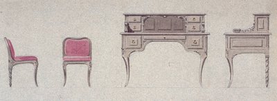 Sedia a schienale basso e scrivania per la Stanza Dorata da Eugene Emmanuel Viollet le Duc