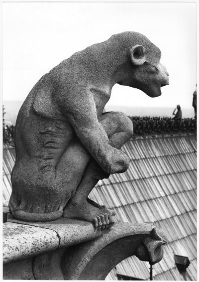 Gargoyle scimmia dalla balaustra della Grande Galerie della facciata ovest, replica di un originale del XII secolo da Eugene Emmanuel Viollet le Duc