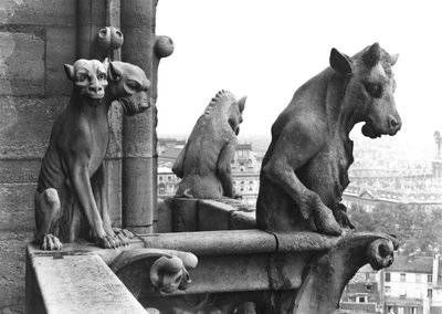 Due gargoyle dalla balaustra della Grande Galerie della facciata ovest, replica di un originale del XII secolo da Eugene Emmanuel Viollet le Duc