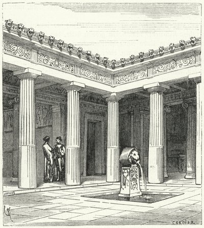 Cortile dorico di una casa greca antica da Eugene Emmanuel after Viollet le Duc