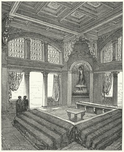 Triclinium, sala da pranzo formale in un edificio romano da Eugene Emmanuel after Viollet le Duc