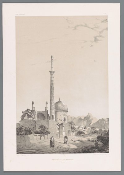 Moschea Baba Sukhte con il minareto Bagh-e-Ghoushkhane a Isfahan da Eugene Flandin