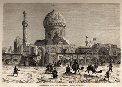 La Piazza del Mercato e la Moschea di Ahmet Khiaia a Baghdad, disegno di Eugene Flandin (1809-1876), per illustrare il suo viaggio in Mesopotamia nel 1840-1842. Incisione in "Le tour du monde" 1861. Collezione Selva. da Eugene Flandin