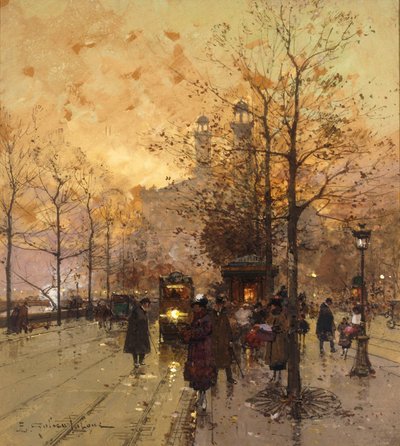 Figure in una strada parigina da Eugene Galien Laloue
