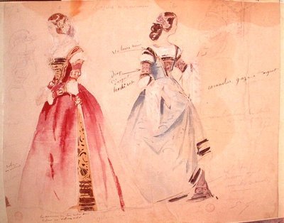 Due disegni di costumi femminili al tempo della creazione di 