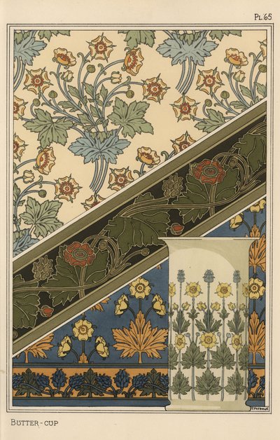 Ranuncolo in motivi art nouveau per carta da parati e un vaso da Eugene Grasset