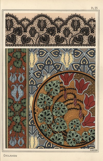 Motivo di Cyclamen persicum in modelli per pizzo, carta da parati e tessuto da Eugene Grasset
