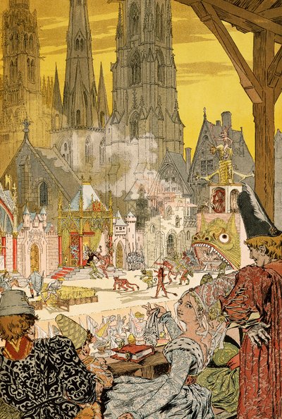 Raffigurazione del mistero nel cimitero della cattedrale, illustrazione per Notre-Dame de Paris di Victor Hugo da Eugene Grasset