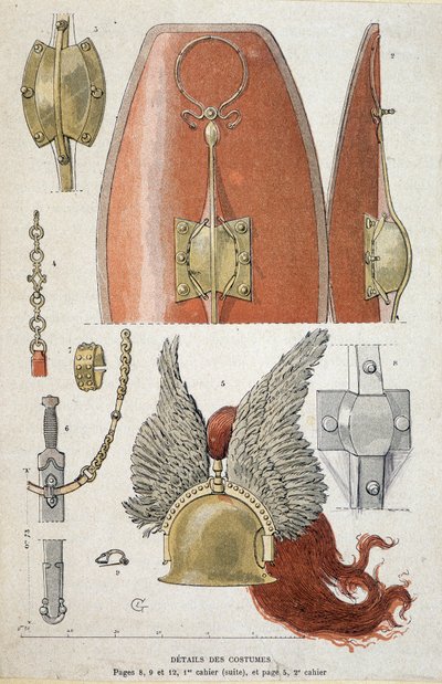 Dettagli del costume del guerriero gallico - in "Quaderni di Insegnamento Illustrato, Costumi di Guerra dell