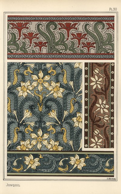 Giacinto, Narcissus jonquilla, come motivo decorativo in carta da parati e tessuti da Eugene Grasset