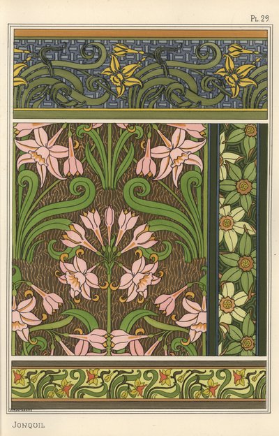 Giunchiglia, Narcissus jonquilla, come motivo di design in carta da parati e tessuti da Eugene Grasset