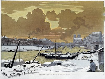 Il ponte di Sully, a Parigi coperto di neve, una sera di gennaio 1886 - di Grasset da Eugene Grasset