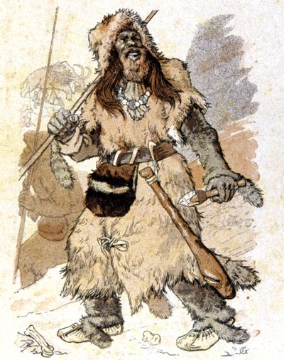 Uomo durante il paleolitico, c.1900 (illustrazione) da Eugene Grasset