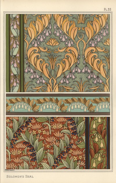 Sigillo di Salomone, Polygonatum multiflorum, come motivo di design in carta da parati, bordi e tessuti da Eugene Grasset