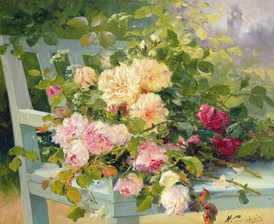 Rose sulla panchina da Eugene Henri Cauchois