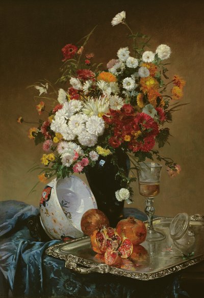 Natura morta con fiori e melograni da Eugene Henri Cauchois