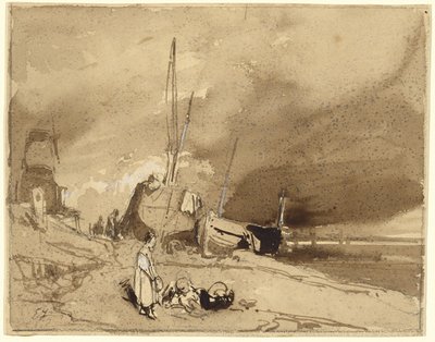 Bord de Plage (barche da pesca su una spiaggia, nuvole di tempesta in lontananza) da Eugene Isabey