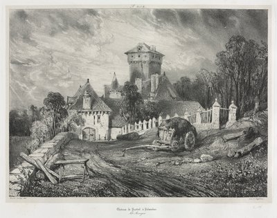 Viaggi pittoreschi e romantici nella vecchia Francia: Alvernia (vol. II): Castello di Pesteil a Polminhac, Piastra 202 da Eugene Isabey