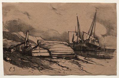 Sei marines: Couverture, Une Grève, 1833 da Eugene Isabey