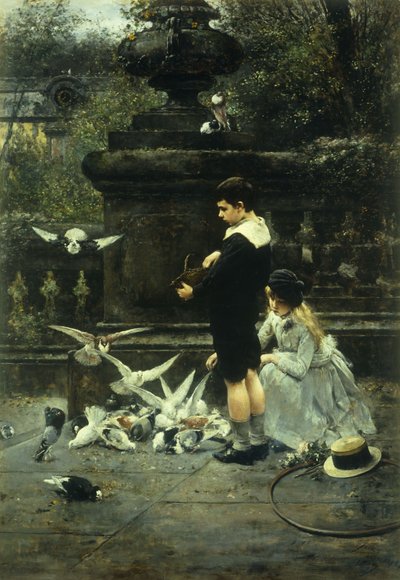 Nutrire i piccioni, 1887 da Eugene Joors