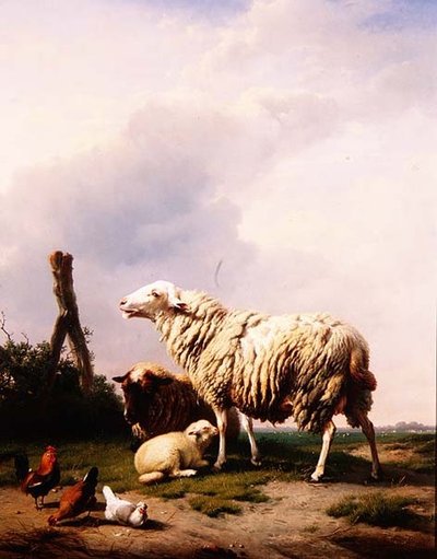 Pecore e pollame in un paesaggio da Eugene Joseph Verboeckhoven