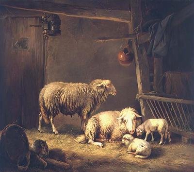 Pecore in un fienile da Eugene Joseph Verboeckhoven