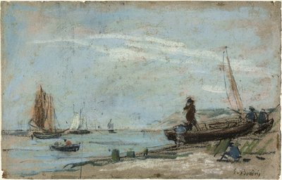 Spiaggia con Barche da Pesca (recto); Paesaggio con Contadino che Ara un Campo (verso) da Eugene Louis Boudin
