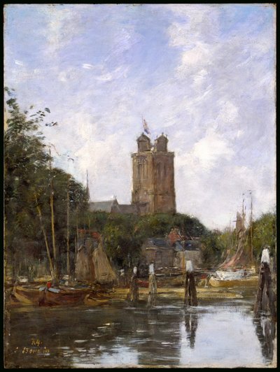 Dordrecht, la Grote Kerk dal canale, 1884 da Eugene Louis Boudin