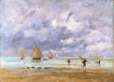 Pescatori e Barche a Vela a Trouville, 1892 da Eugene Louis Boudin