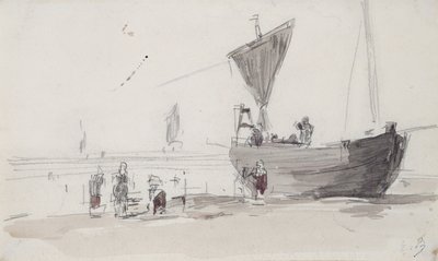 Barca da pesca sulla spiaggia da Eugene Louis Boudin