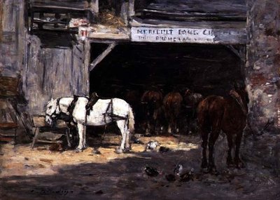 Cavalli a Noleggio in un Cortile, c.1885-90 da Eugene Louis Boudin