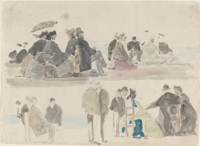 Signore e signori sulla spiaggia, in due registri, c. 1865 da Eugene Louis Boudin