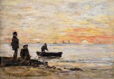 Bassa Marea - Riva e Pescatori al Tramonto da Eugene Louis Boudin