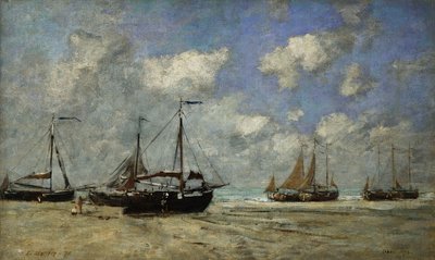 Scheveningen, barche arenate sulla riva; Scheveningen, Bateaux Echoues sur la Greve, 1875 da Eugene Louis Boudin