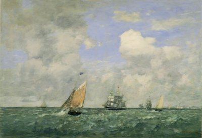 Navi e barche a vela che lasciano Le Havre da Eugene Louis Boudin