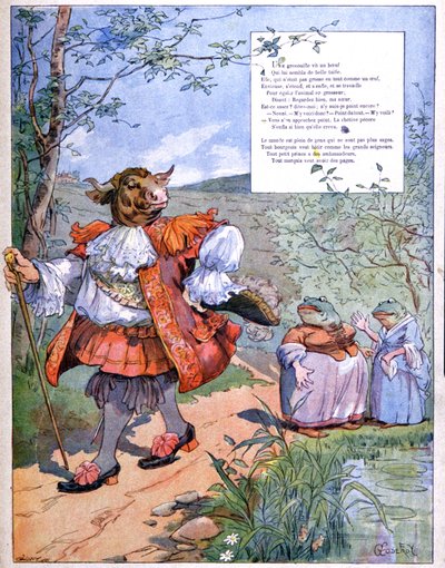La rana che aspirava a diventare grande come il bue, c. 1900 (incisione) da Eugene Louis Gillot