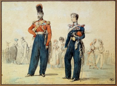 Abito da ballo: due uomini in uniforme militare da Eugene Louis Lami