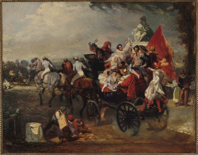 Carrozza con Uomini e Donne in Costume sugli Champs-Elysees, 1834 da Eugene Louis Lami